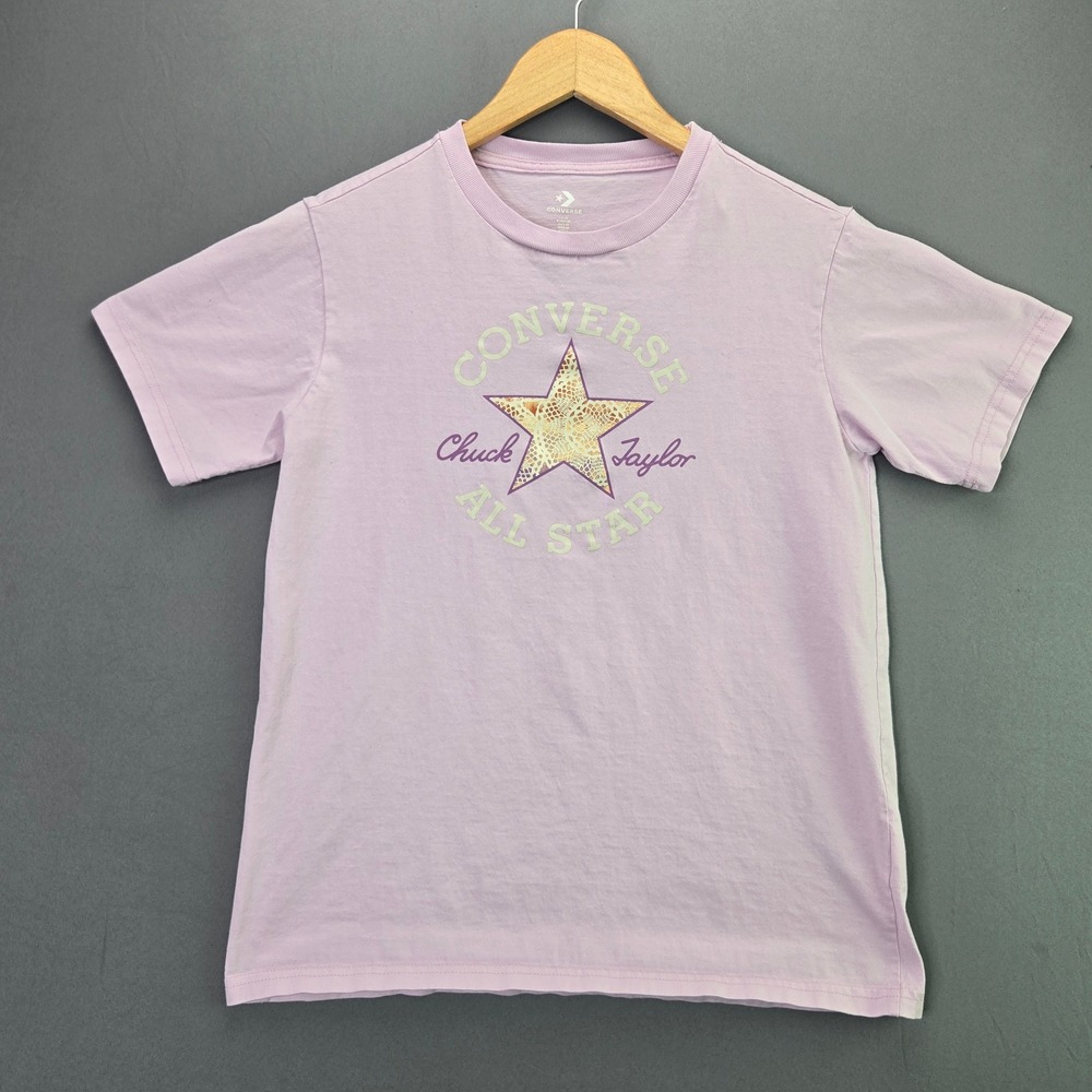 Converse T-Shirt Chuck Taylor All Star Graphic Size M Purple Lace Star Logo Tee
